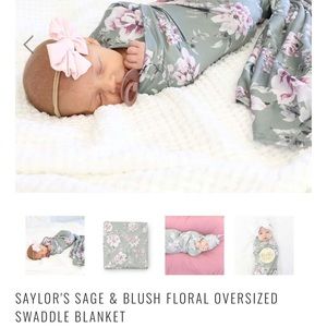 Caden Lane Sage & Blush Floral Oversized Swaddle Blanket